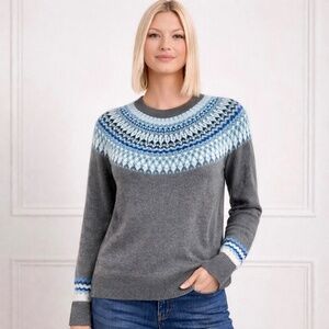 A New Day Medium‎ Fair Isle Knit Sweater Cotton Blend Gray Blue